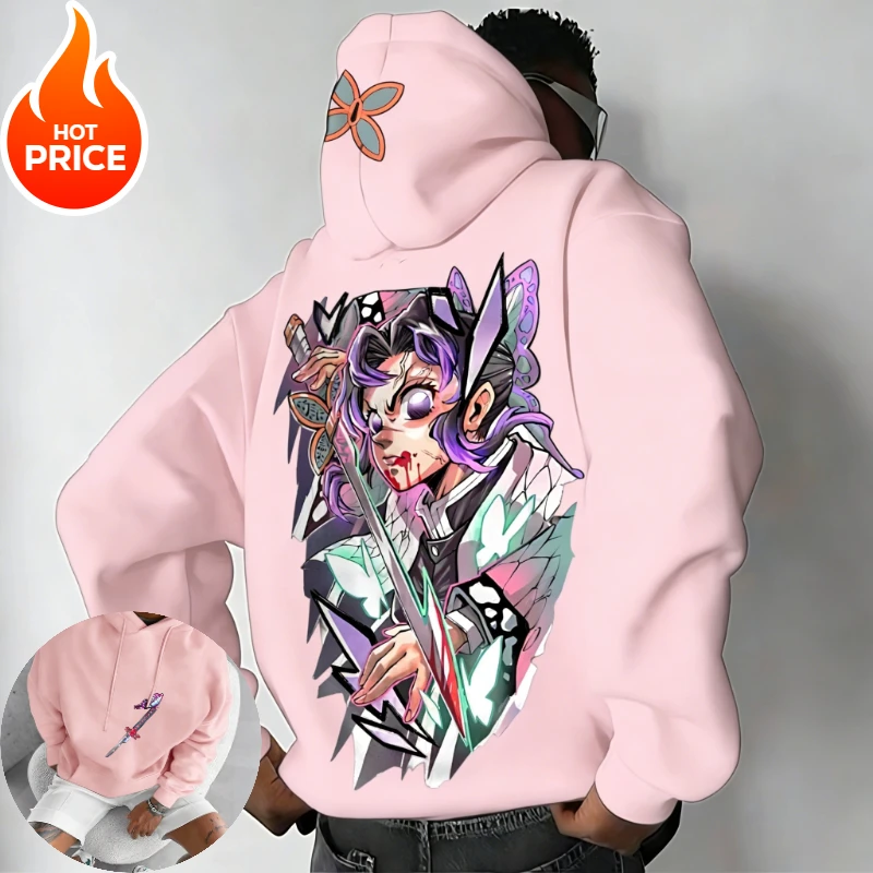 

Худи Demon Slayer Kochou Shinobu в стиле Harajuku, винтажная толстовка оверсайз с капюшоном для мужчин и женщин, зимняя, с длинным рукавом, Y2K