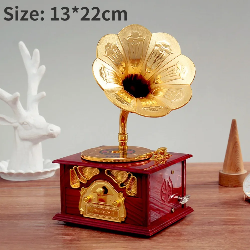 European-style Gramophone Model Music Box Phonograph Shape Office Decoration Classical Phonograph Drawer Music Box Hand Crank