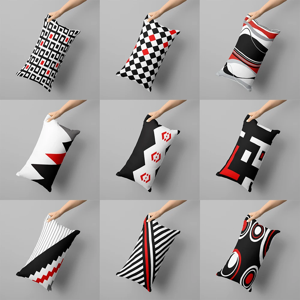 ปลอกหมอนยาวลายสก๊อตสีแดงและสีดําโซฟาห้องนอนปลอกหมอนข้างเตียงที่ถอดออกได้และล้างทําความสะอาดได้หลายขนาด 30x50, 40x60, 50x70