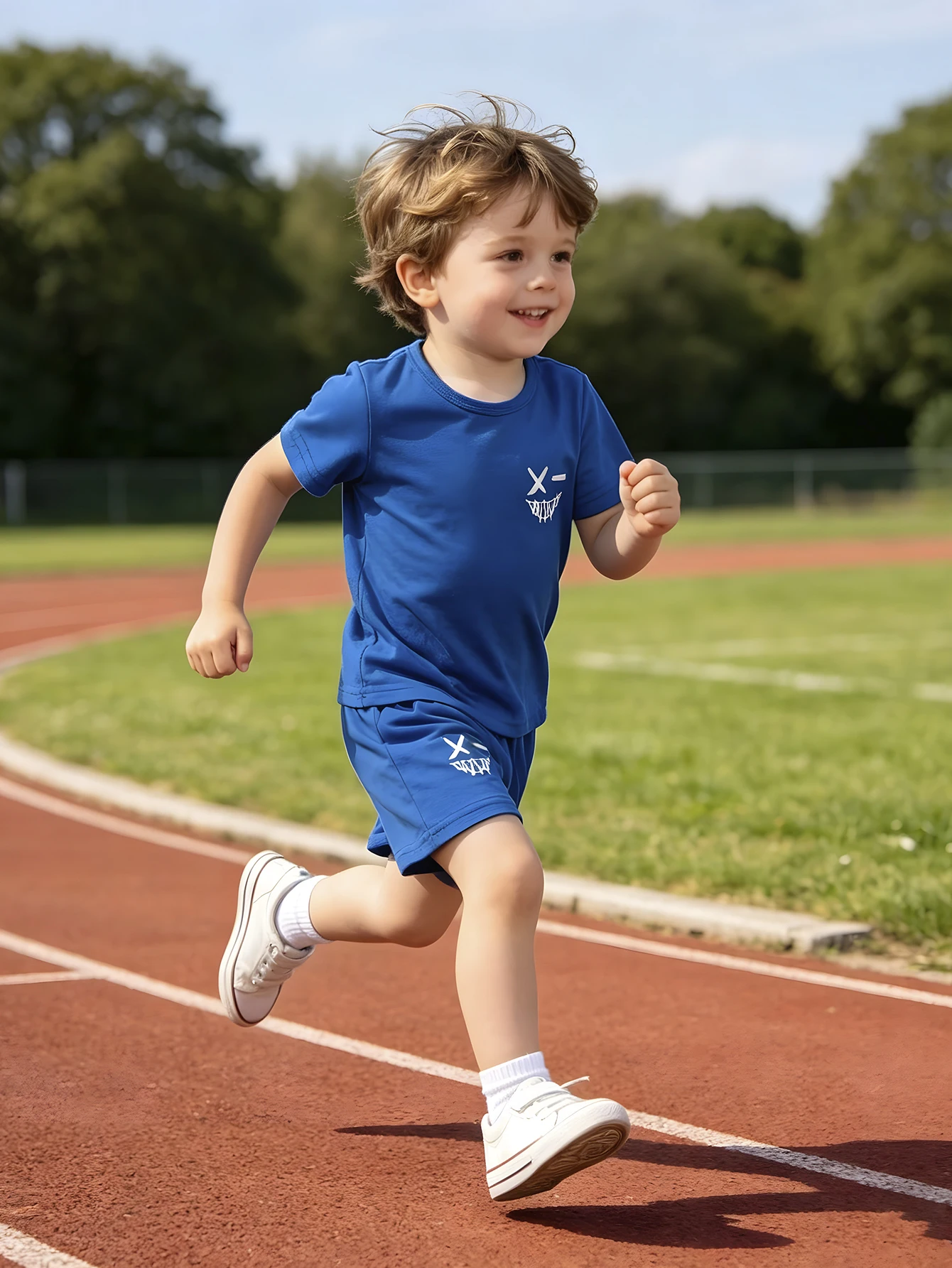Boy's 2-Piece Sports Suit, Kids Print Track suit Summer Shorts T-shirt Set Soft Quick-Dry Running Activewear Clothing Outfits