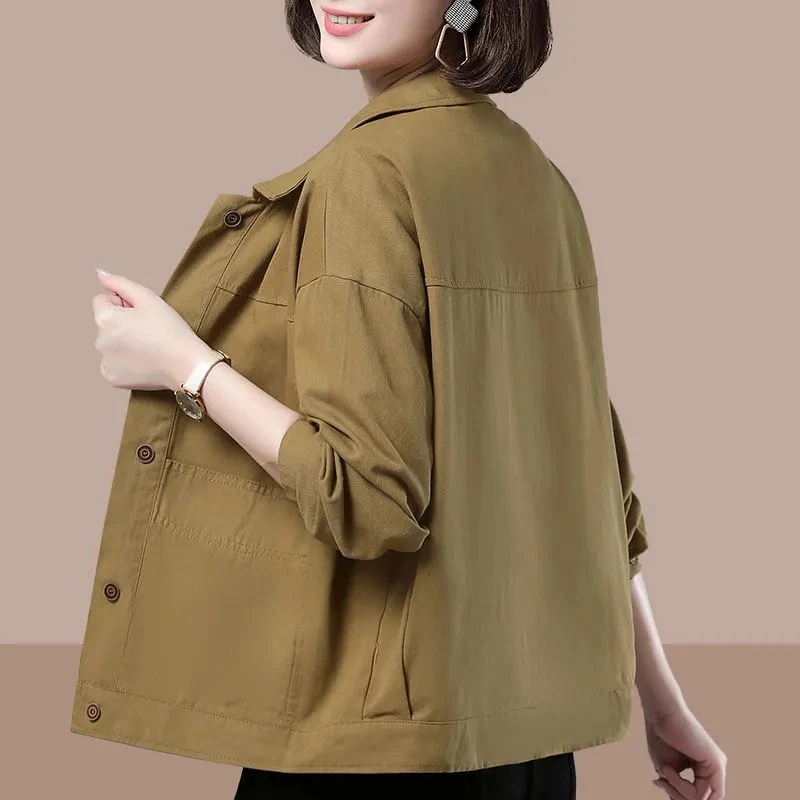 Pure cotton Jacket 2024 Spring and Autumn New Loose Long sleeved Casual Coat Solid color Thin Top Female Short Jackets