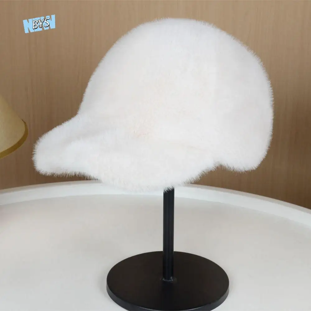 

Fashion Solid Color Fluffy Baseball Hat Warm Soft Faux Fur Duckbill Hat All Match Thickened Warm Plush Hat Autumn