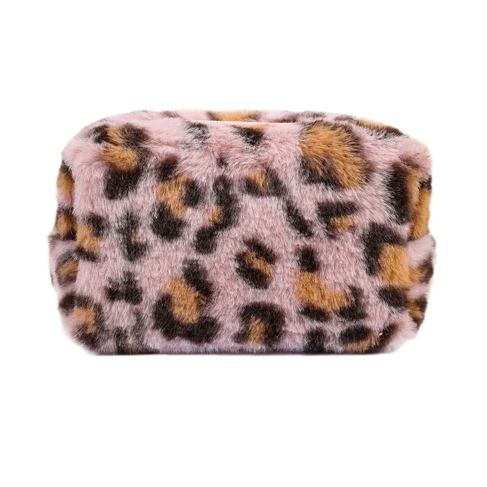 

Leopard Print Plush Makeup Bags Soft Large Capacity Women's Cosmetic Pouch Zipper Lightweight Cosmetic Storage Organizer Girls