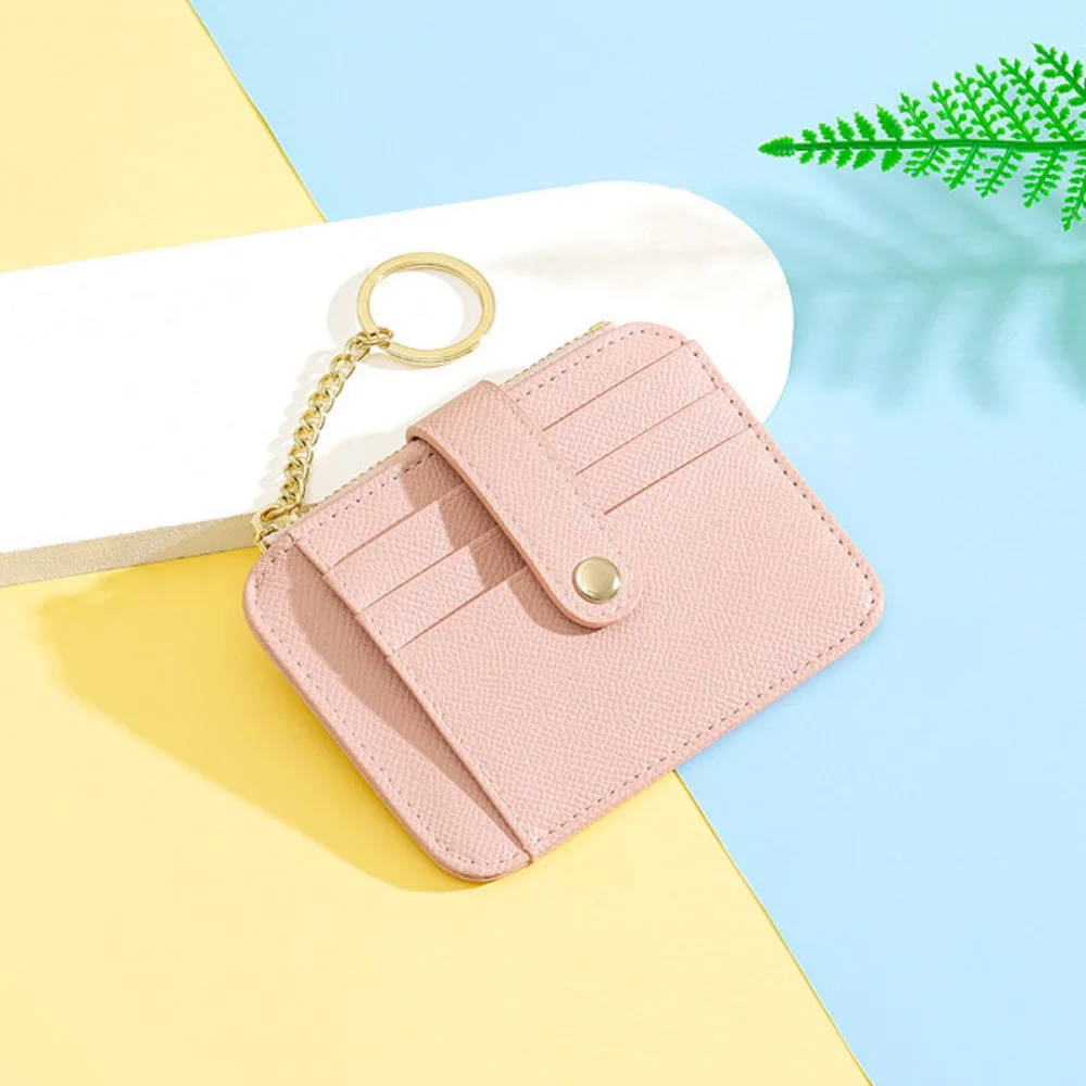 Prosty portfel na gotówkę z zawieszką na karty, wielofunkcyjna portmonetka z kieszonkami ze skóry PU z breloczkiem, kolorowy etui na karty dla kobiet/mężczyzn