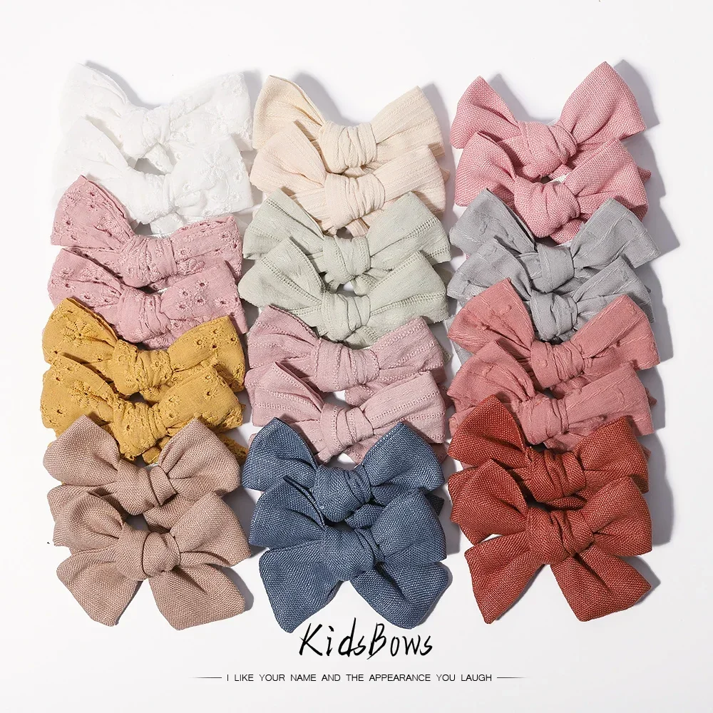 2Pcs/lot Solid Hair Bows Clips for Cute Girls Cotton Bowknot Hairpins Barrettes Headwear Bow Clips Kids Hair Accessories