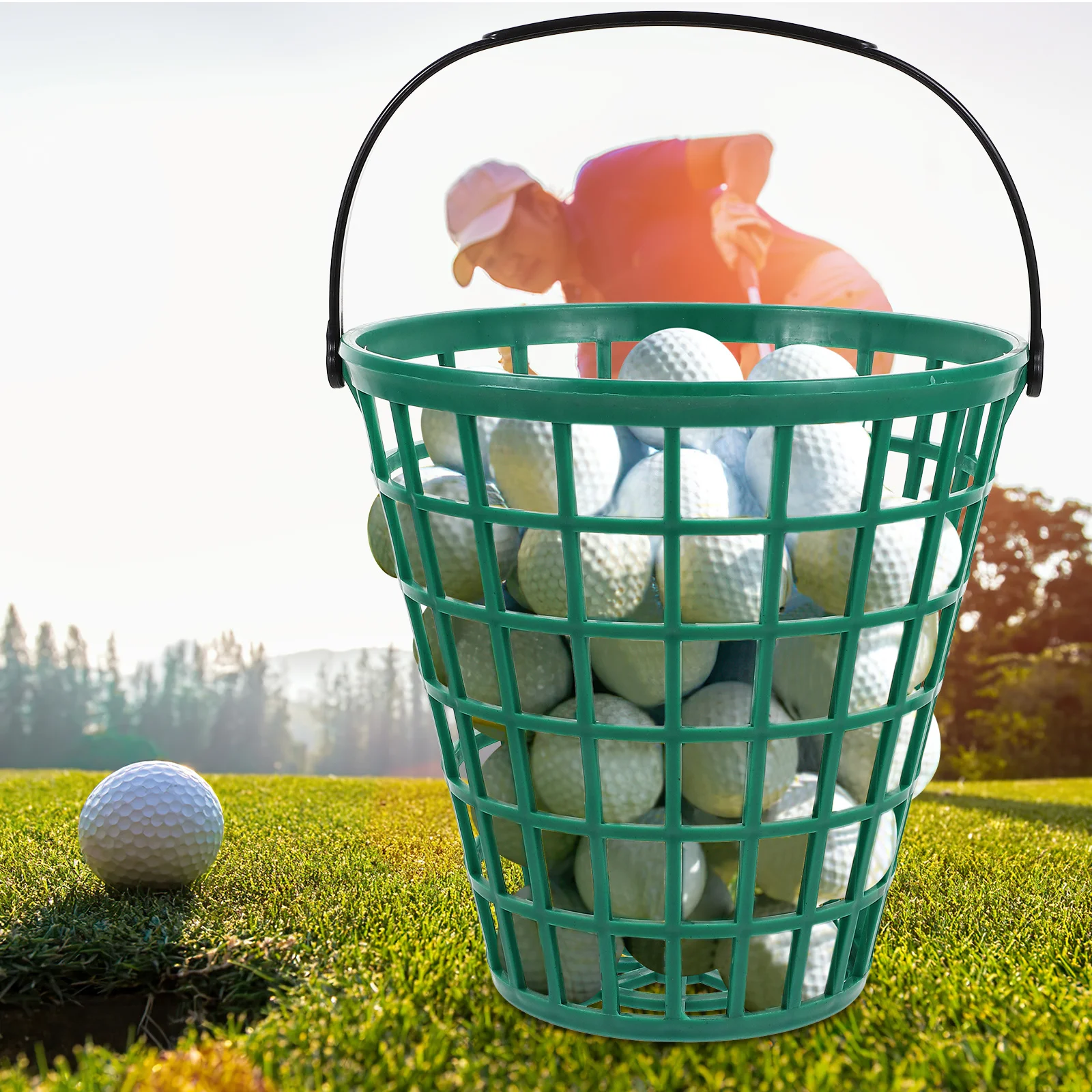 75 قطعة من سلة منتقي كرات الجولف في الهواء الطلق، تصميم متين وقابل للتكديس لممارسة المدى، حاوية حامل كرة محمولة باللون الأخضر #3