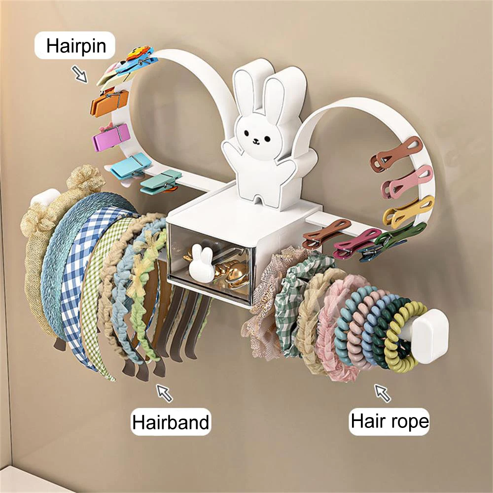 Kawaii Rabbit Hair Hoop Storage Rack Wall Mounted Hair Tie Hair Clip Hairband Display Bathroom Headband Barrettes Organizer