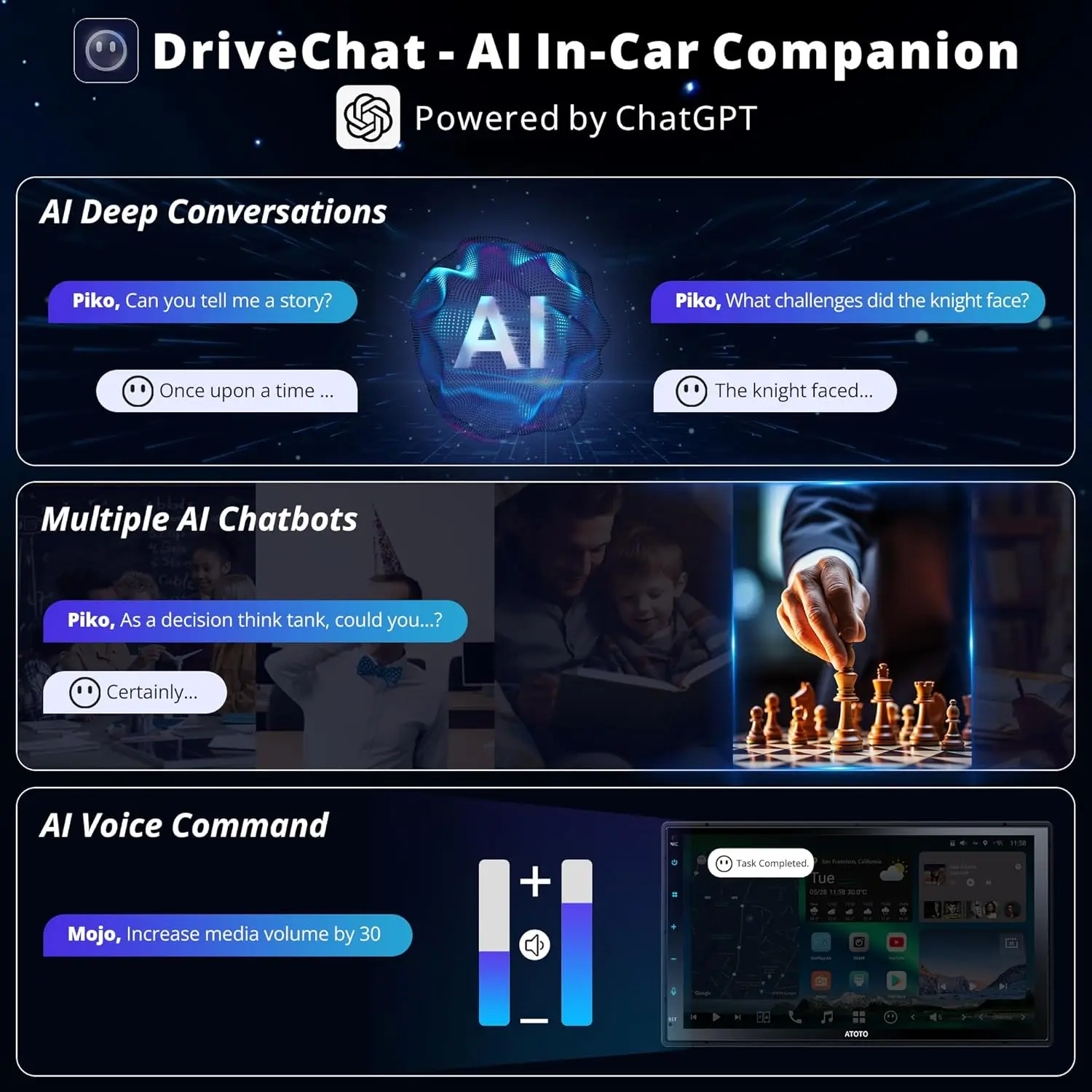 

X10G2B7E 7-дюймовая автомобильная стереосистема Android с двумя Din, Talk to ChatGPT AI, 4G LTE, беспроводной Carplay и Android Auto, подключение к двумя телефонами