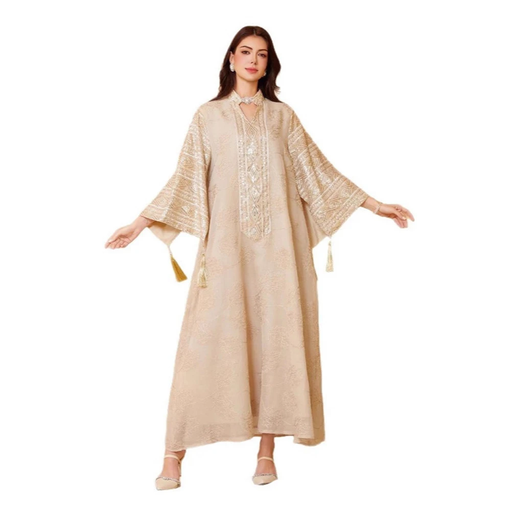 

Middle Eastern Muslim Women's Summer Gold-embossed Robe Dress