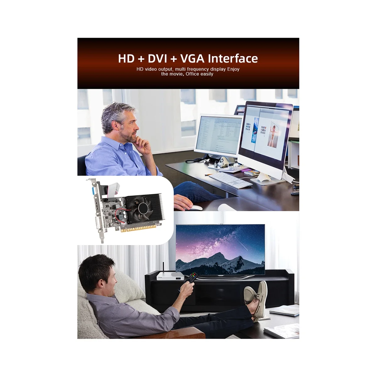 GT610 그래픽 카드 DDR3 트루 2GB 810MHZ 컴퓨터 비디오 카드, PCI-E 16X HDMI 호환 + VGA + DVI 저소음 데스크탑 PC용