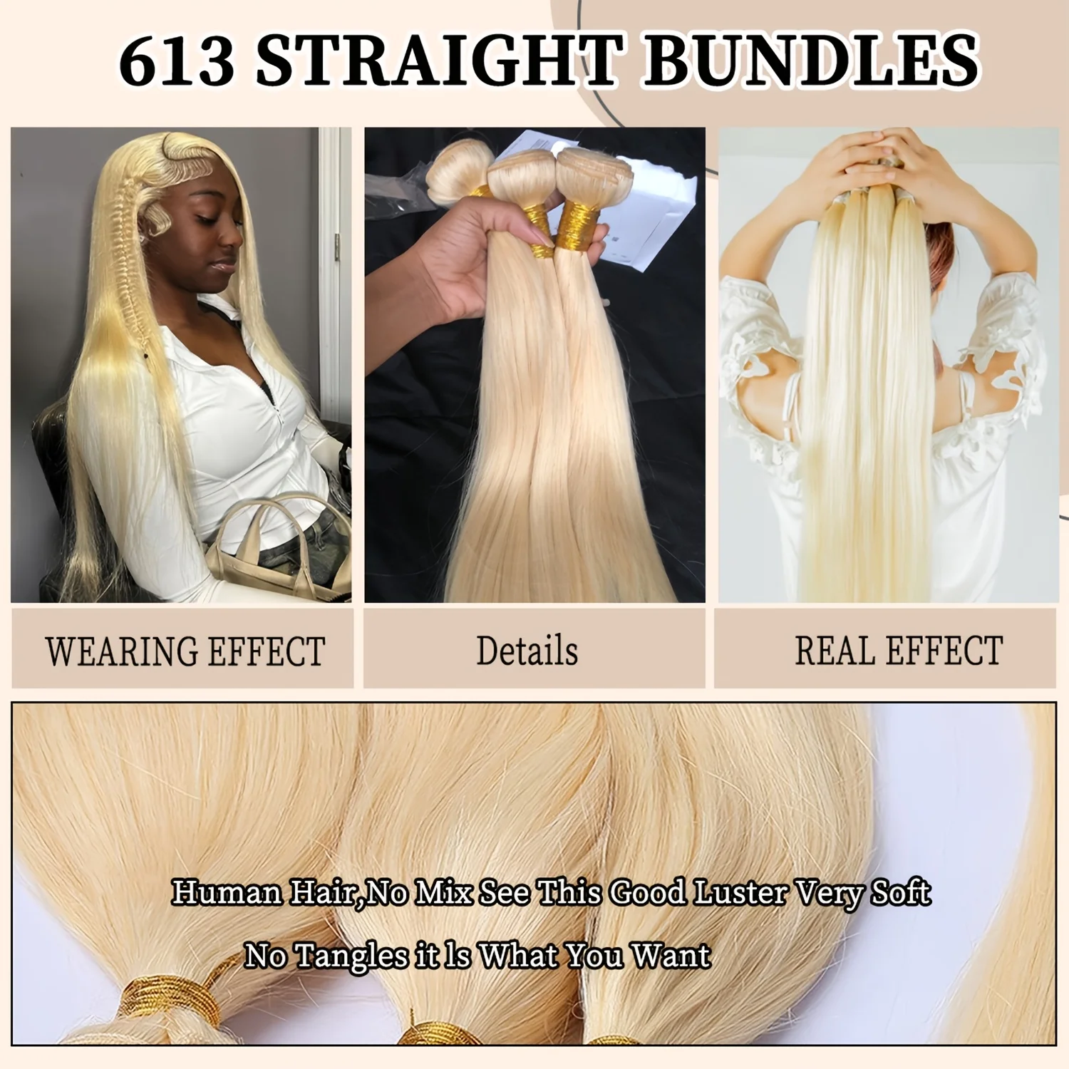 613 Bundles Blonde Bundles Human Hair 24 26 28 30 Inch 613 Straight Hair 1/3/4 Bundle 12A Unprocessed Vietnamese Virgin Hair view 6