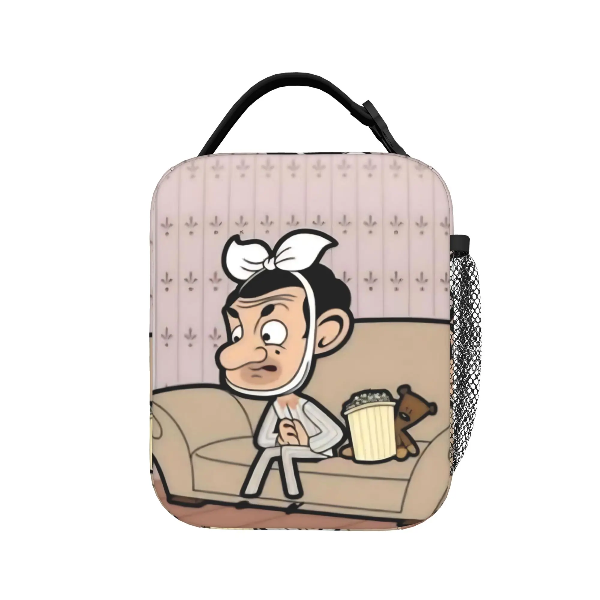 Mr. Beans  Cartoon   Insulated Lunch Bag Portable  Teddy Bear  Reusable Thermal Bag Lunch Box Tote Work  Travel Food Bag