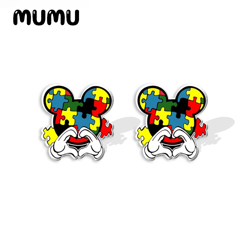 2024 New Autism Mouse Stud Earring Love Epoxy Jewelry Resin Acrylic Earrings Handmade Gifts Fans