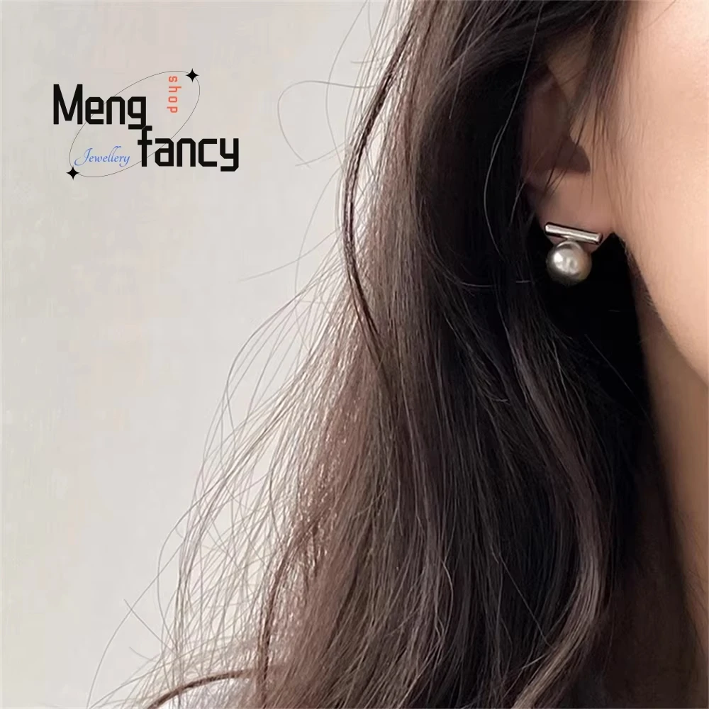 S925 Silver-Gray Shijia Pearl One-Line Stud Earrings Exude A Feminine Charm. They Are A Niche, Simple, And Individual Ear Access