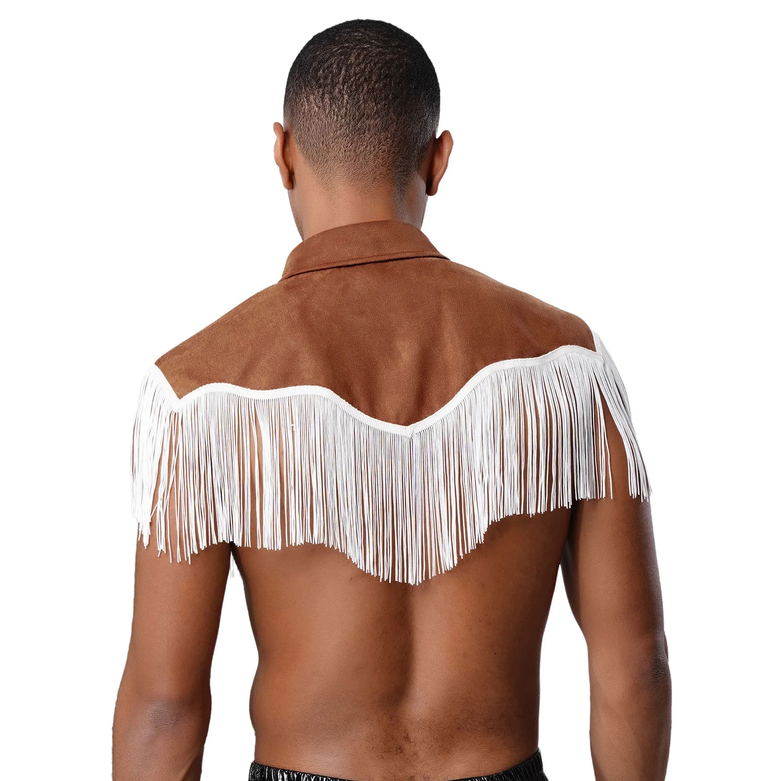 Carnaval de Halloween para hombre, Cosplay de vaquero, chaleco recortado con borlas, chal de hombro Vintage con flecos para trajes de espectáculos de escenario Hippie de vaquero
