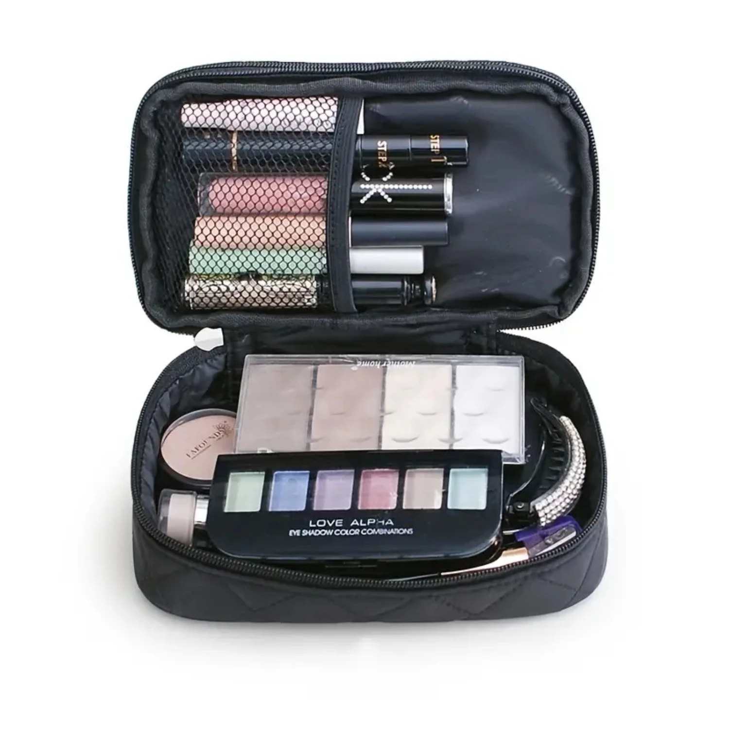 Professional Double Layer Makeup Bag Organizer for Women - Travel Cosmetic Bags with Brush Storage Beauty Toiletry Case Ne