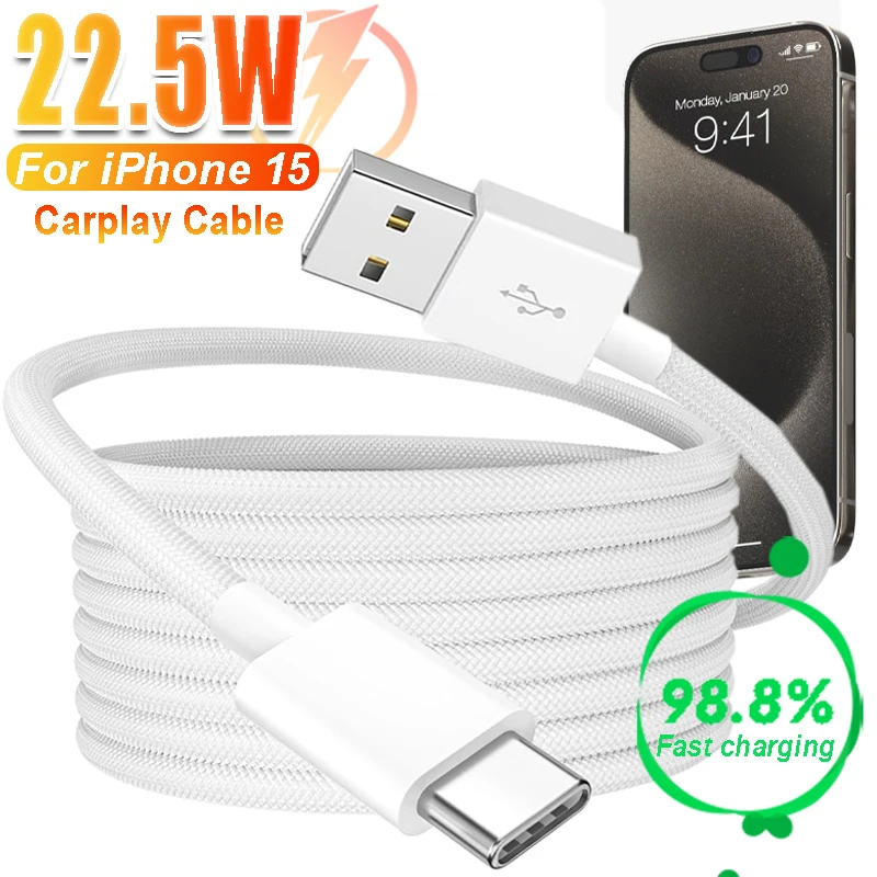 USB C Fast Charging Cable USB A To Type C Nylon Braided Cord for Apple Carplay IPhone 15/15 Pro/15 Pro Max/15 Plus 16 Data Wire