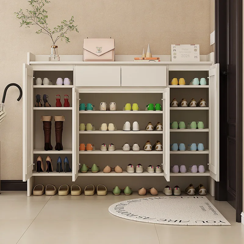Cream wind solid wood home shoe cabinet household entrance corridor outside breathable ventilation porch storage locker large ca