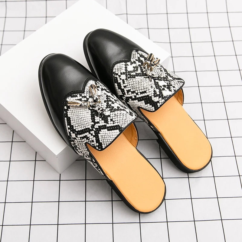 Fashion Tassel Mules Men Backless Mule Slippers Backless Loafers Slippers Soft Leather Casual Slide Sandals Shoes for Daily Wear