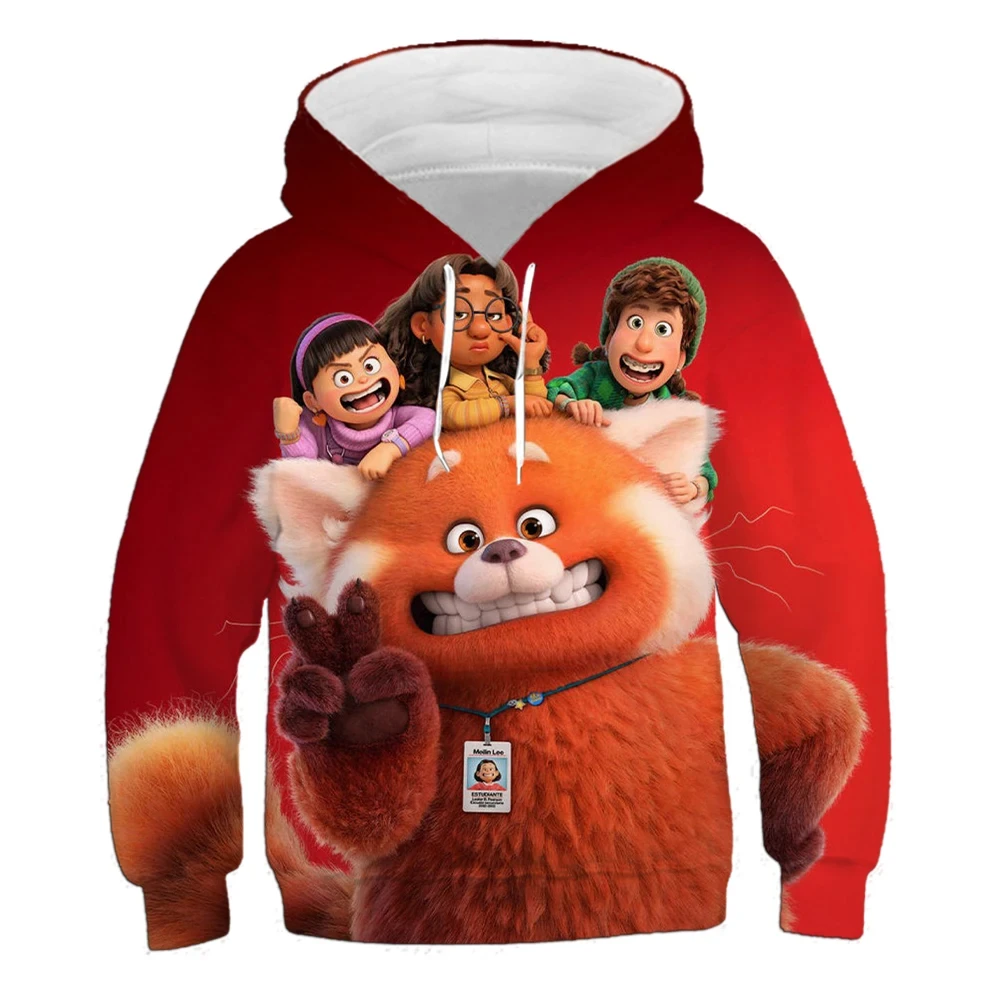 Sweat à capuche Disney Panda rouge pour enfants, dessin animé, mignon, déformation, rouge, impression 3D, garçons et filles, nou