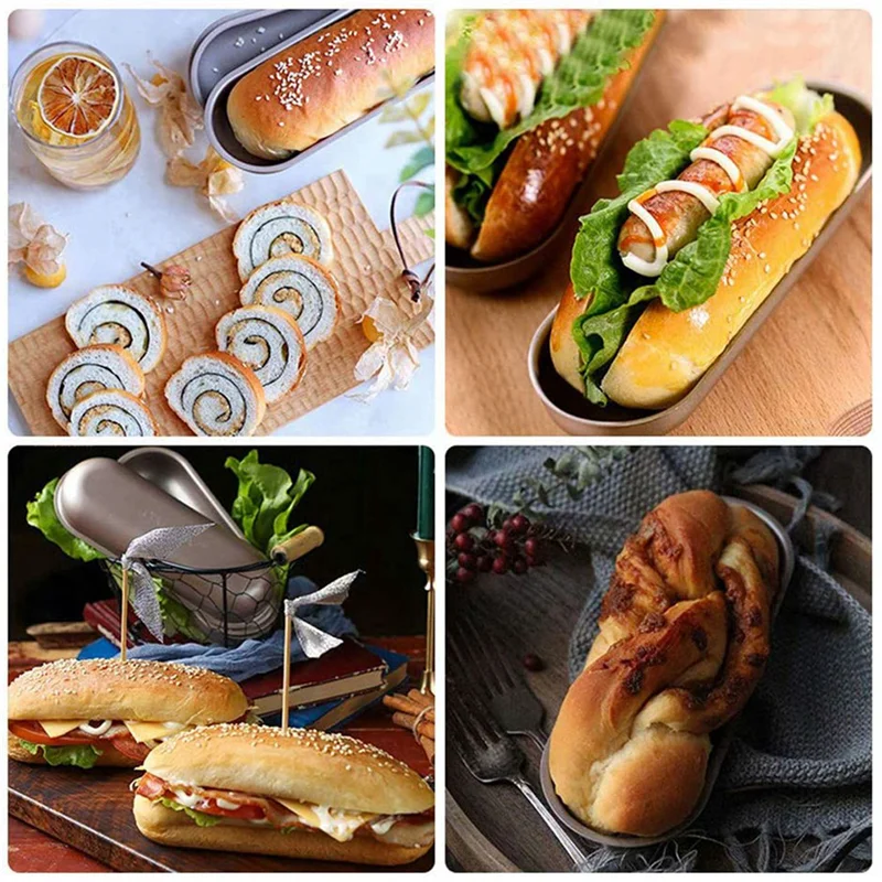 

AS94-Hot Dog Mold Carbon Steel Sausage Molds Non Stick Bakeware Oval Hotdog Bun Baking Pan For DIY Homemade Bread Tool 9Pcs