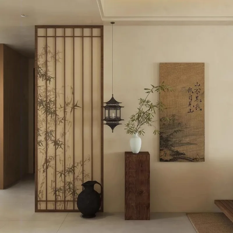 Grille partition Song Dynasty aesthetics, living room entrance door  screen, entrance door Chinese solid wood sliding porch