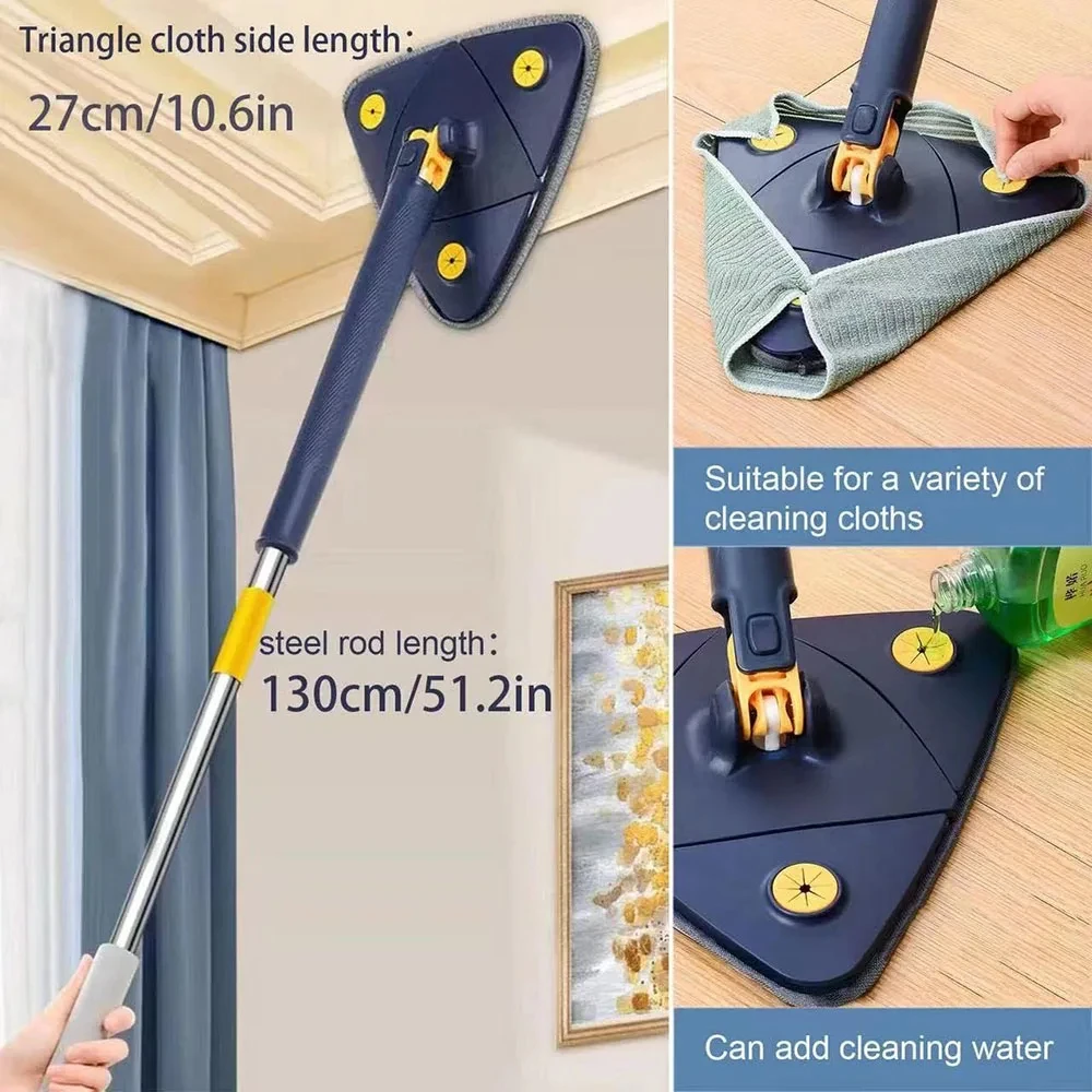 Rotatable Cleaning Mop Telescopic Triangle Spin Mop Long Handle Squeeze Quick Dry Mops for Floor Ceiling Household Cleaning Tool