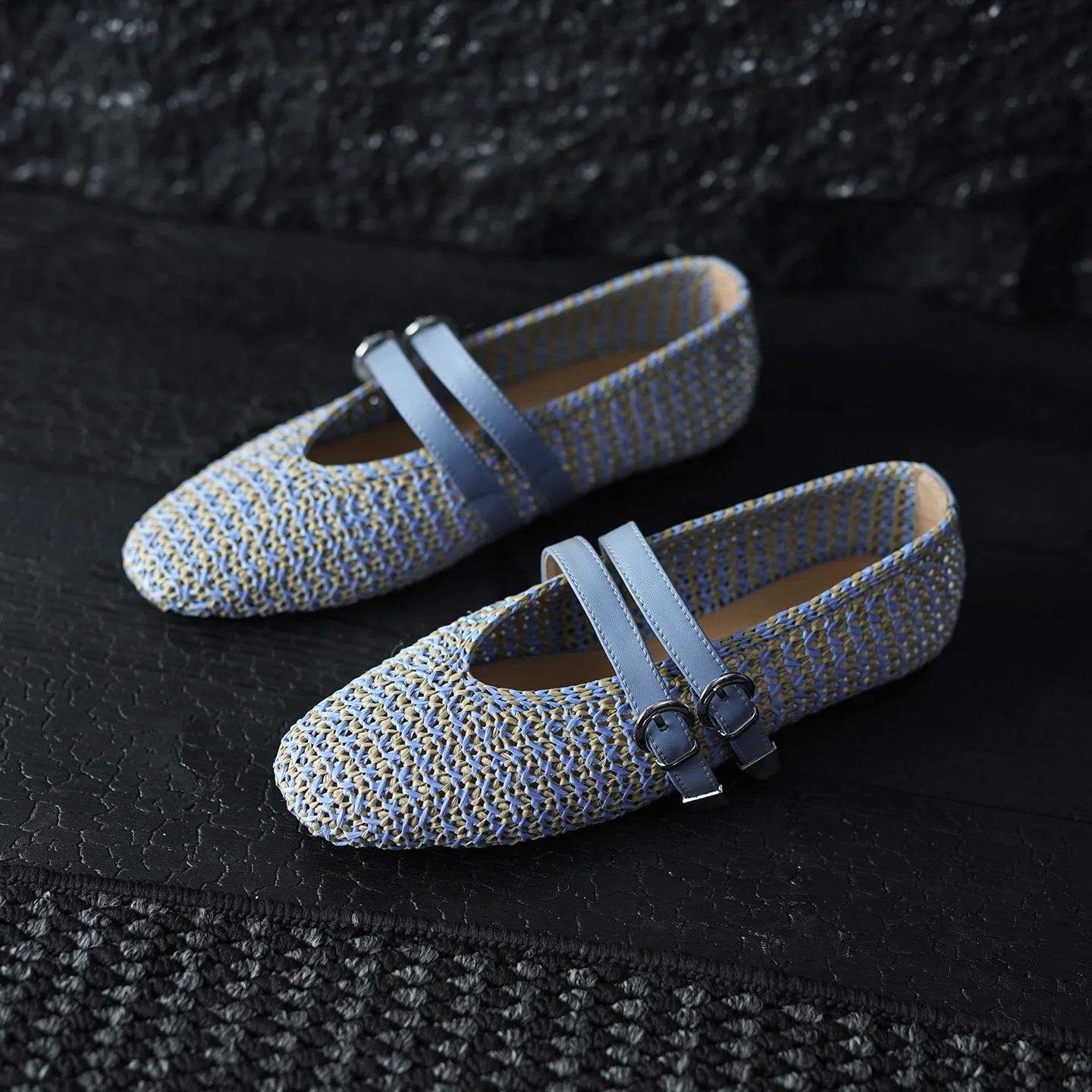 

Mary Janes Women Breathable Straw Weave Single Buckle Flat Sole Perforated Summer Casual Shoes