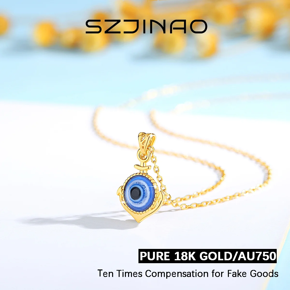 

Unique design Evil Eye Pendant 18K Gold Necklace for Women Anniversary Party Gift Fine Jewelry With Certificate Wholesale