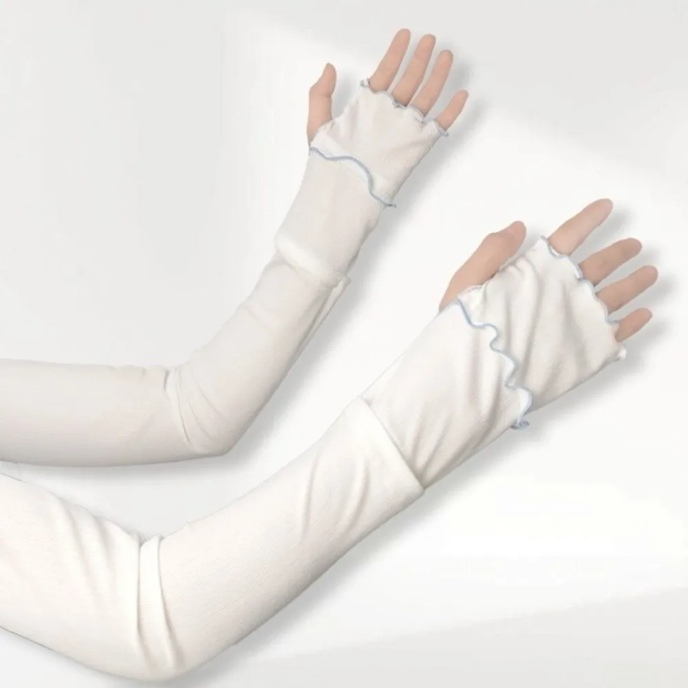 

Simple Ruffles Ice Silk Arm Sleeves Solid Color UV Protection Sunscreen Arm Sleeves Large Flared Cycling Arm Cover Ladies