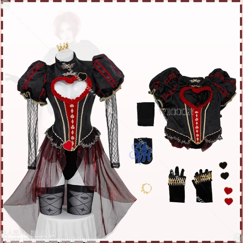 أنيمي الملكة مثير جوفاء خارج الحب أسود أحمر القوطية الرجعية لوليتا بذلة موضة Y2K الرعب حفلة الهالوين النشاط تأثيري
