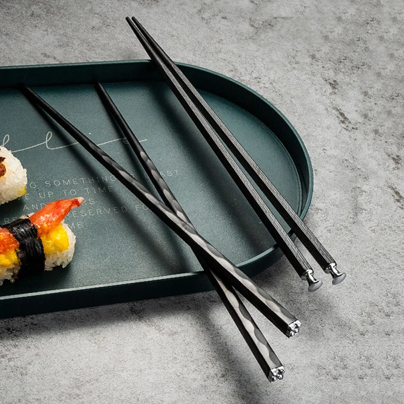 Hot Sale 5 Pairs Alloy Laser Engraving Chopsticks Non-Slip Reusable Sushi Sticks Tableware Cutlery Dining Kitchen Tool Gadgets