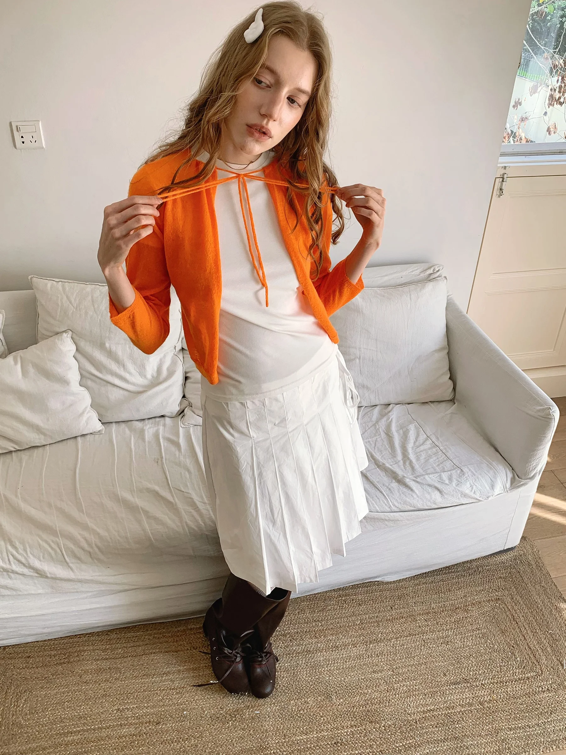 

Вязаный кардиган JDE для женщин, весенний короткий свитер, верхняя одежда из смесовой шерсти с завязками на талии, для повседневной носки