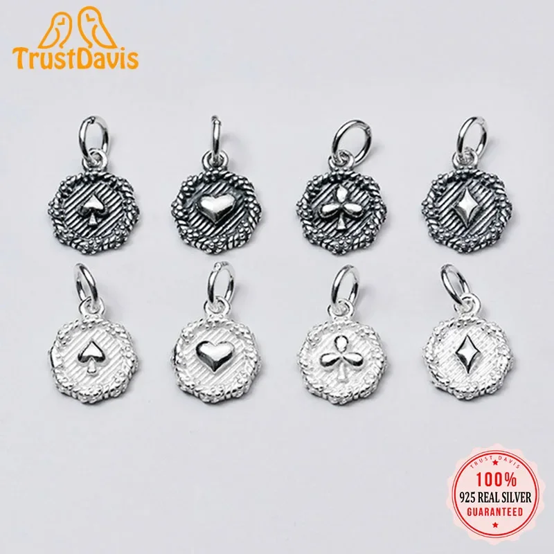 Trustdavis Real 925 Sterling Silver Fashion Sweet Playing CARDS Charm Pendant Handmade DIY Accessories Jewelry Wholesale DZ265