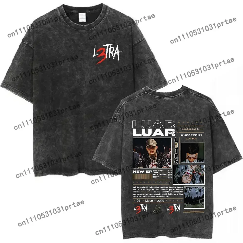 Rapper Luar La L L3TRA KHEEE Graphic T Shirts Men Women Hip Hop Vintage Washed Short Sleeve T-shirts Cotton Oversized T-shirt Bl