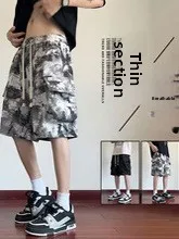 

American Retro Camouflage orts Men's Summer High Street Multi-ket Straight Leg Workwear Loose Fit Versatile Five-Quarter...