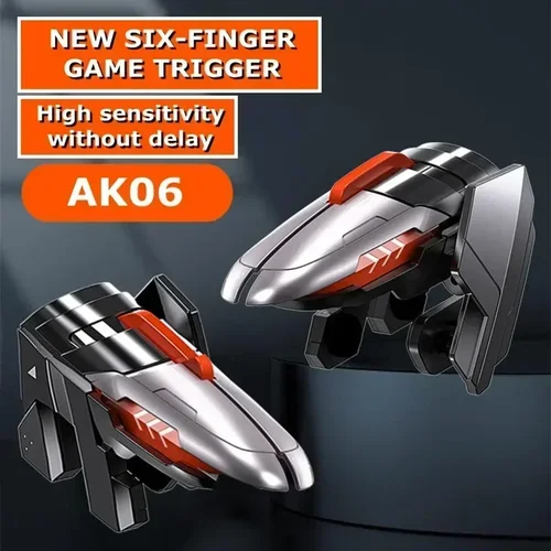 MEMO-disparador de juego ABS para teléfono móvil, 6 dedos, AK06 para PUBG, objetivo de disparo L1 R1, botón de aleación para controlador de mando IOS y Android