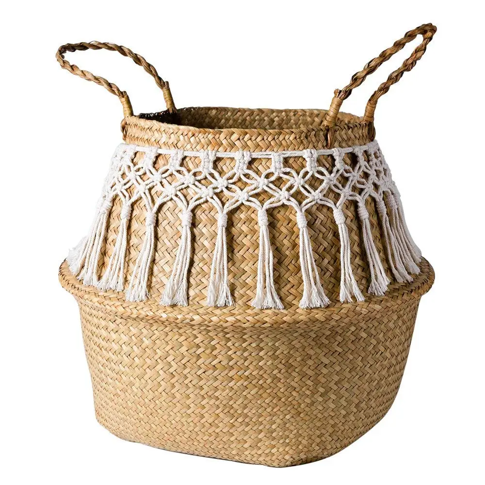 Macrame Home and garden kitchen accessories storage Organizer seagrass storage wicker basket storage basket flower pot basket