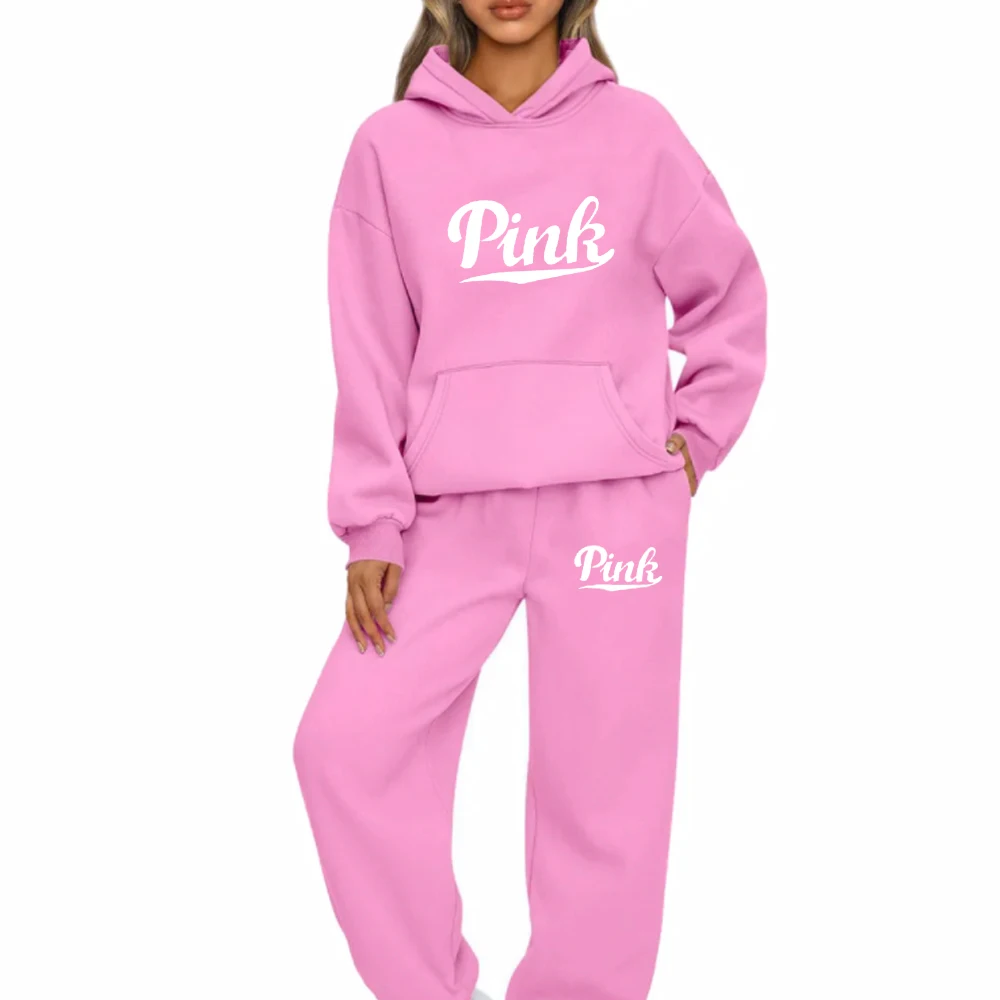 Women Hoodies Two Piece Sets High Quality Printing Hooded Sweatshirt Sweatpants Casual Suit Female Outwear and Trousers