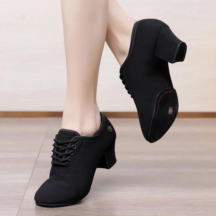Latin Ballroom Dance Shoes for Women Lace-up Practice Closed Toe Modern Salsa Dance Teaching Performance Dancing Shoes Black