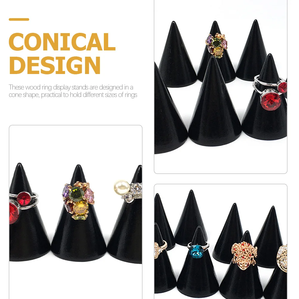 

2Pcs Ring Display Stand Cone Shape Wood Jewelry Holder Home Desktop Ring Organizer Showcase Rack Wood Display Stand