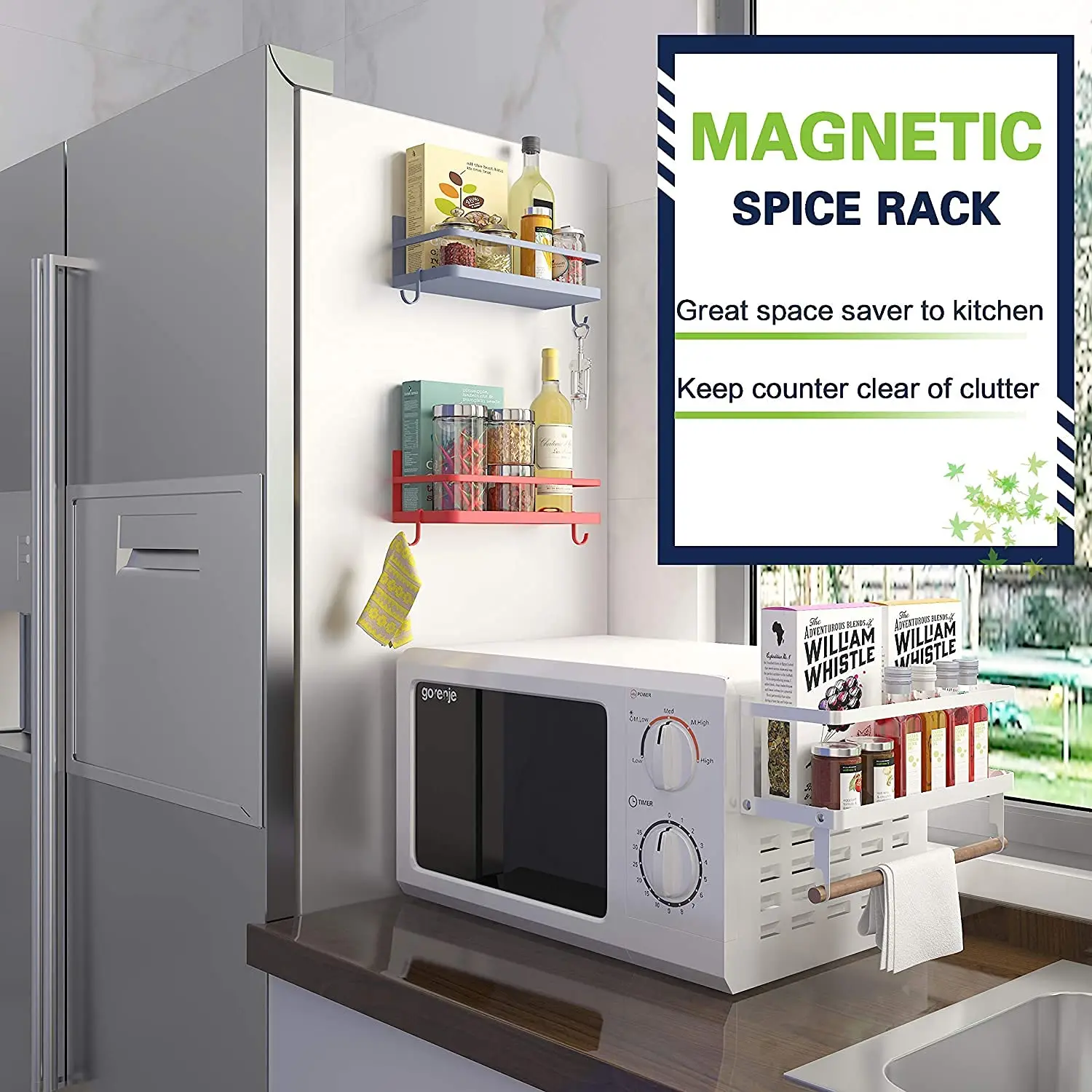 Refrigerator Magnetic Storage Rack, Magnet Refrigerator Spice Rack with Strong Magnet Back for Condiments, Jars, Bottles, Drinks