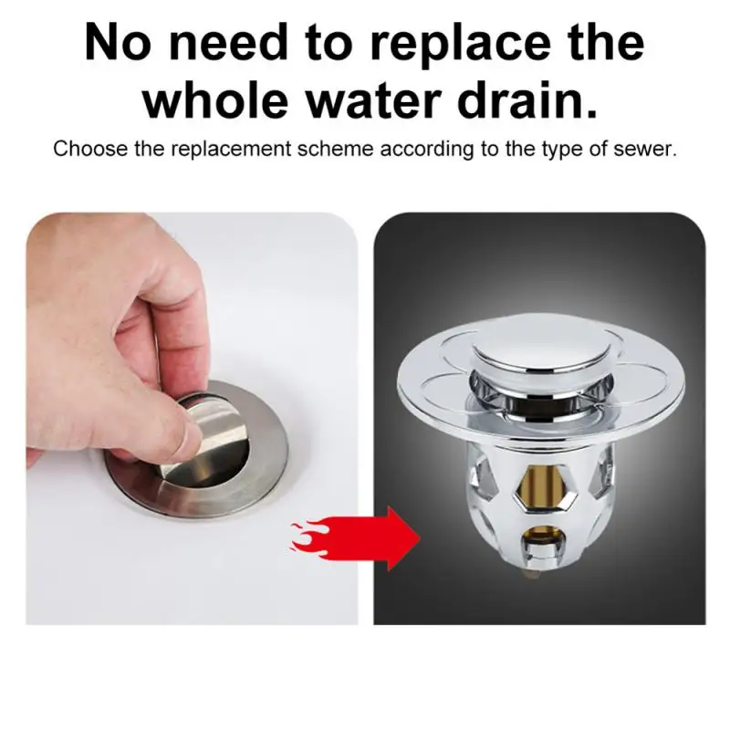 Universal Stainless Steel Basin -Up Bounce Core Basin Drain Filter Hair Sink Strainer Bathtub Stopper Bathroom Tool