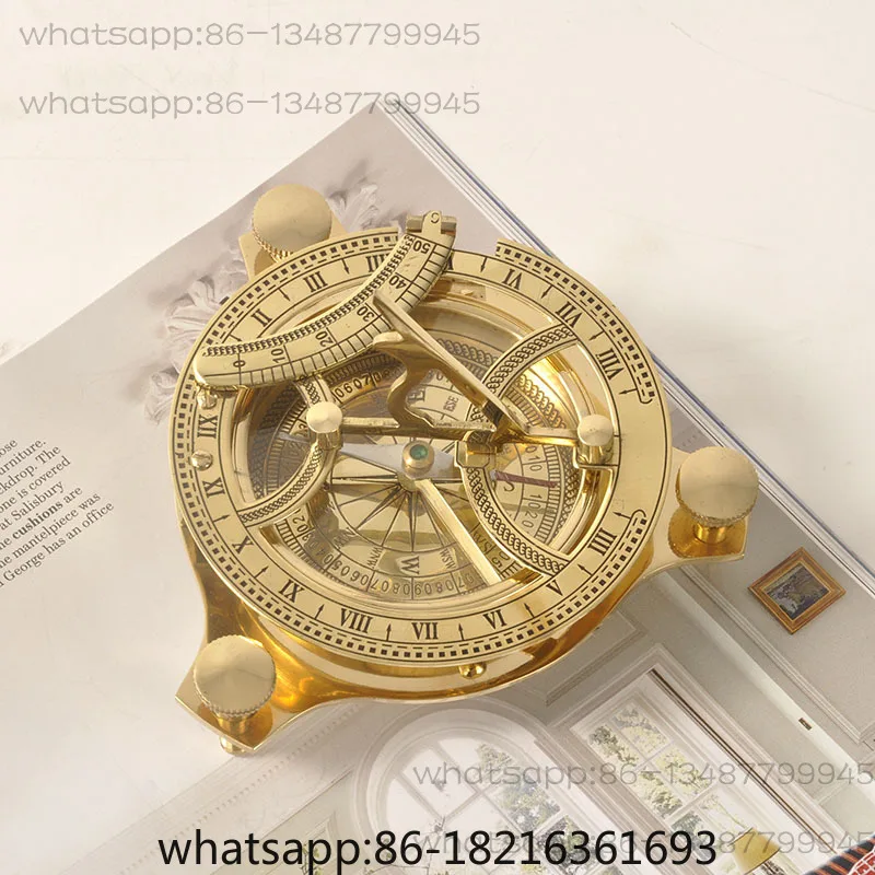 

Pure copper brass sundial compass retro outdoor portable mini compass ornaments