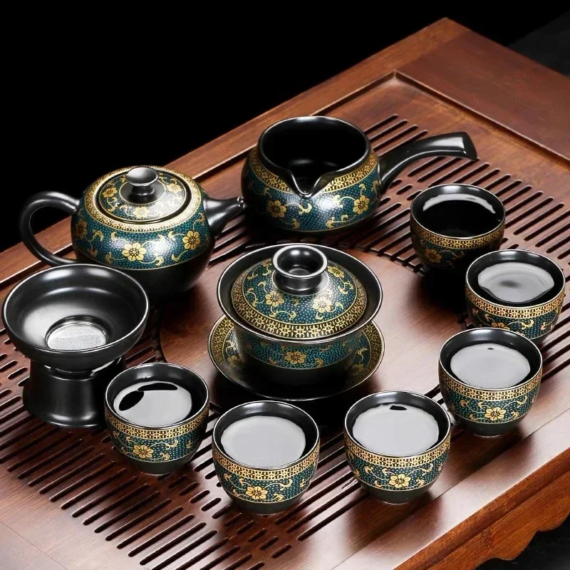 Gehobenen Tee-Sets Keramik Kung Fu Teaset Teetasse Porzellan Service Gaiwan Tee Tassen Becher Tee Zeremonie Teekanne