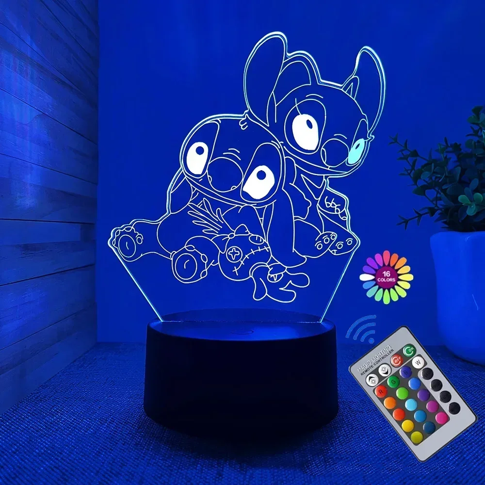 Stitch Lilo 3D Optical Illusion LED Anime Figure Bedroom Decor Table Lamp 16 Colors Sleep Night Light Birthday Gifts for Kids