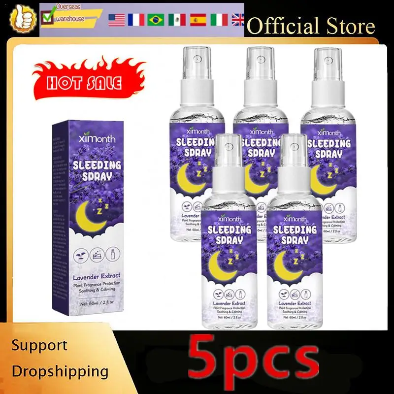 5X Lavender Sleep สเปรย์ 60ml น้ํามันหอมระเหย Sleep Lavender วานิลลาหมอน Mist Sleep หมอนสเปรย์สําหรับห้องผ้าลินิน Deep Sleep สเปรย์