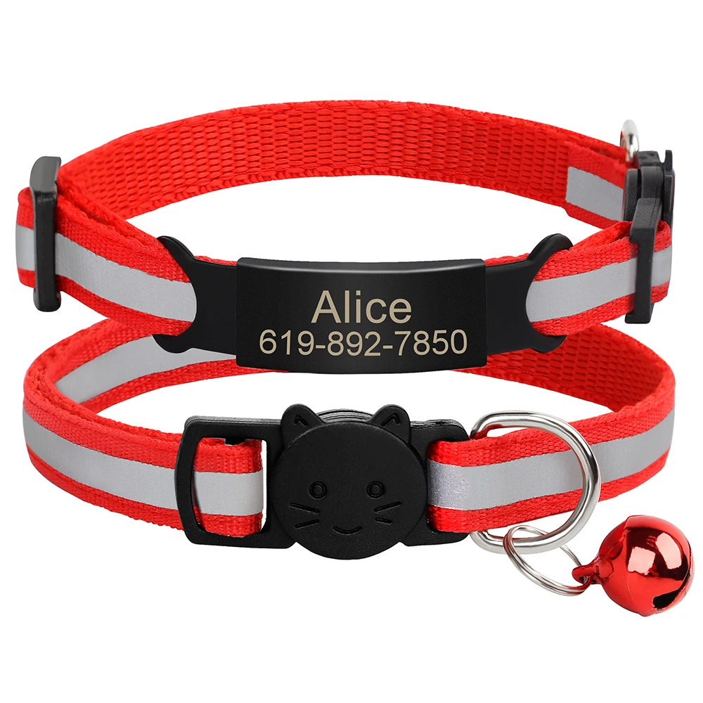 Personalisierte ID Kostenloser Gravur Katze Kragen Reflektierende Katze Sicherheit Schnalle Halsbänder Einstellbare Benutzerdefinierte Nylon Welpen Kätzchen Halskette – Detail 26
