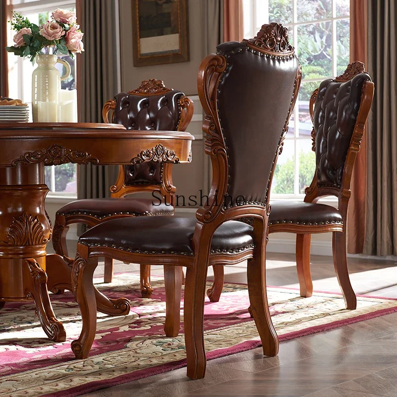 American leather dining chair, home dining room, solid wood, high-end casual back desk