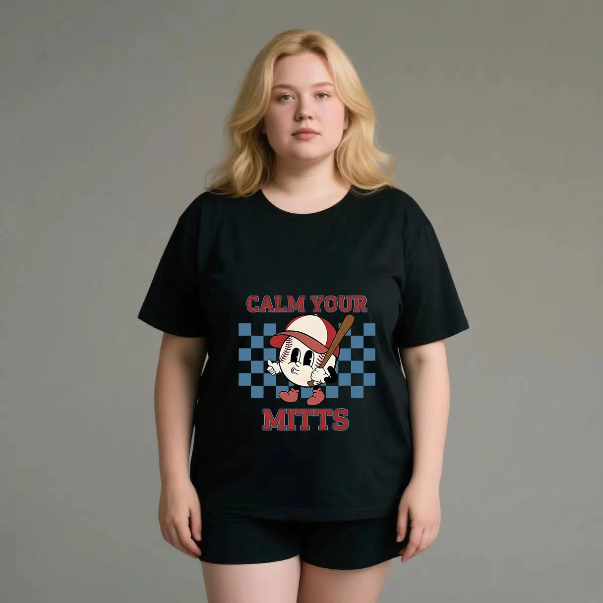 

Lazy essential machine washable plus size Butterfly pattern women's casual short sleeved T-shirt black